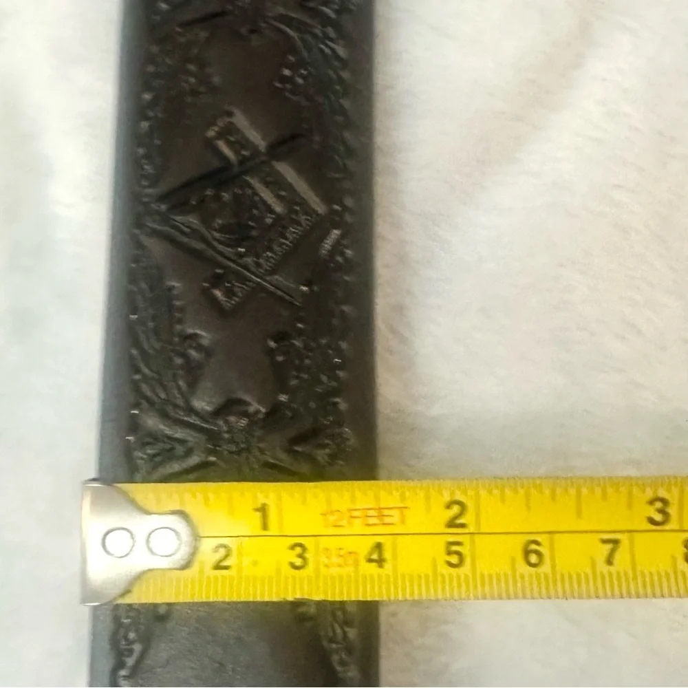 NEW Big Men's Genuine Leather Dark Brown Freemason Square Logo Belt Masonic 58